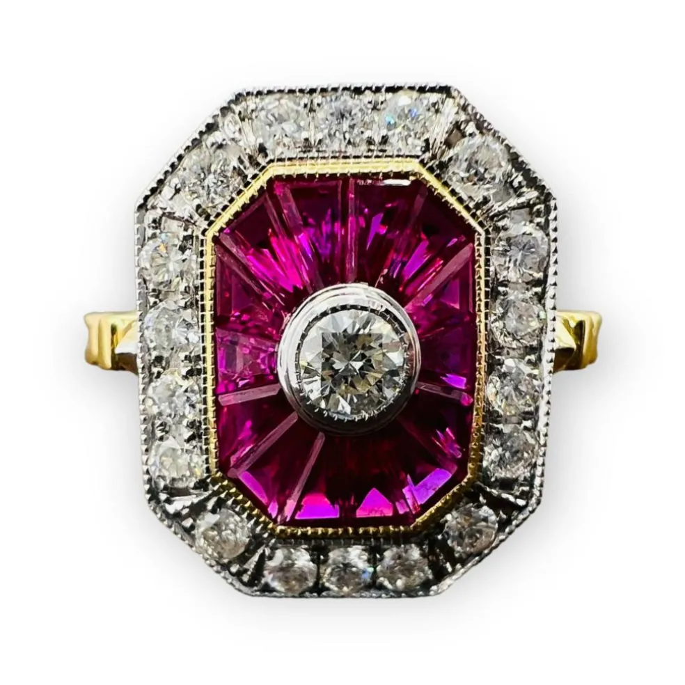 Bague rubis diamants bague de fiançailles en or 18 carats sertie de rubis calibrés et de diamants