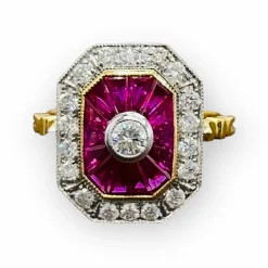 Bague rubis diamants bague de fiançailles en or 18 carats sertie de rubis calibrés et de diamants