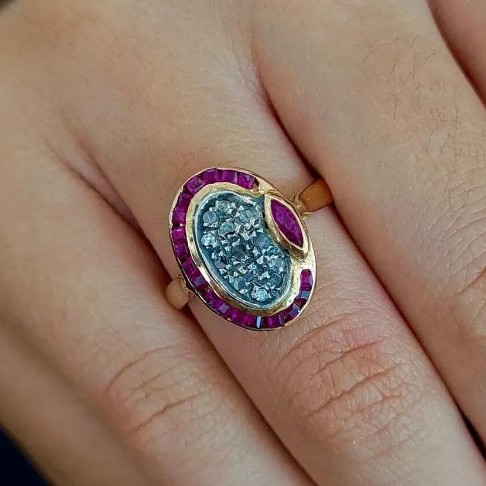 Bague rubis diamants or rose