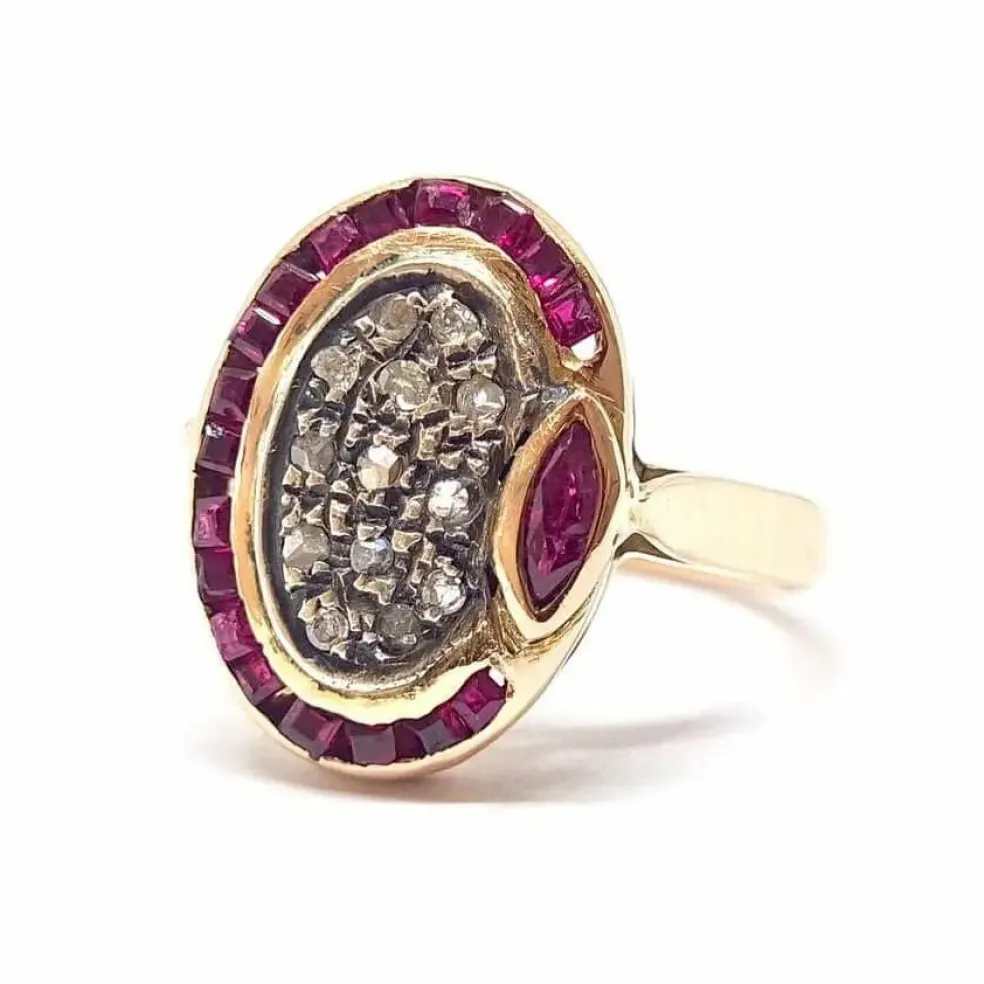 Bague rubis diamants or rose