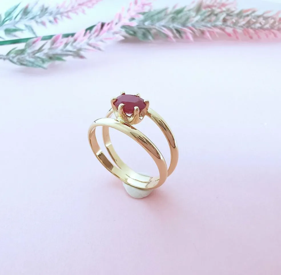 Bague Rubis en solitaire Or Jaune