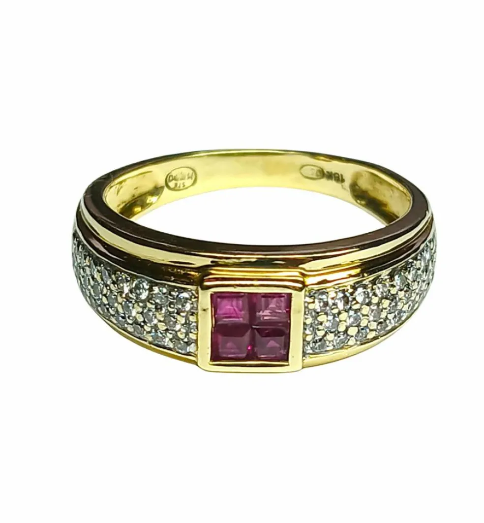 Bague rubis et diamants en or jaune