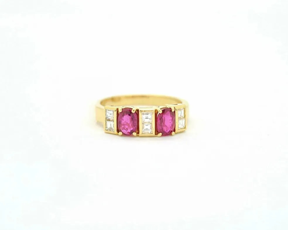 Bague rubis et diamants en or jaune