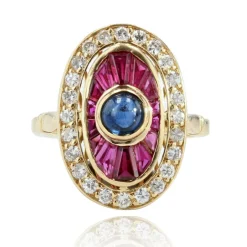 Bague rubis saphirs diamants style art déco