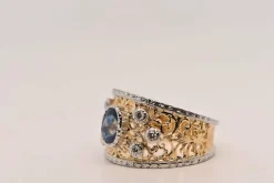 Bague saphir 0,95 carats, diamants, or bicolore
