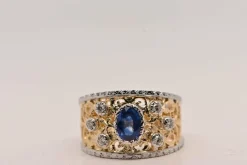 Bague saphir 0,95 carats, diamants, or bicolore