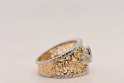 Bague saphir 0,95 carats, diamants, or bicolore