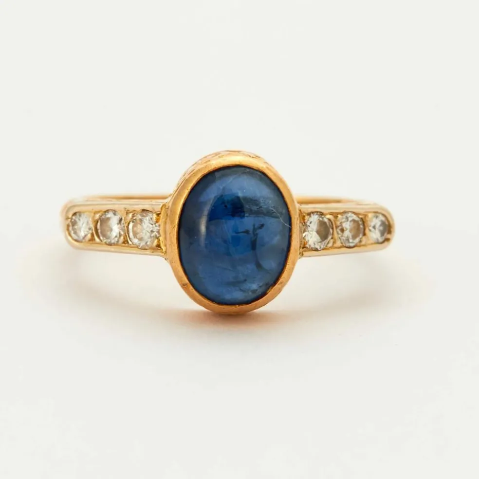 Bague Saphir Cabochon Diamants Or Jaune
