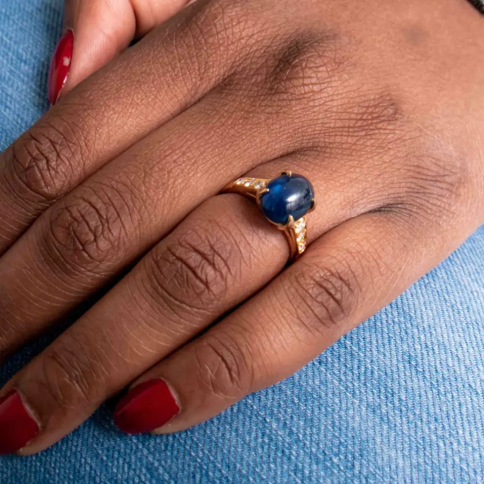 Bague Saphir Cabochon Diamants