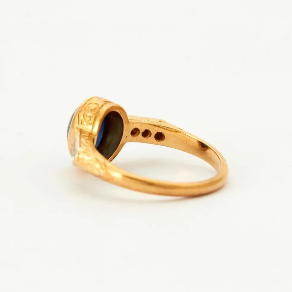 Bague Saphir Cabochon Diamants Or Jaune
