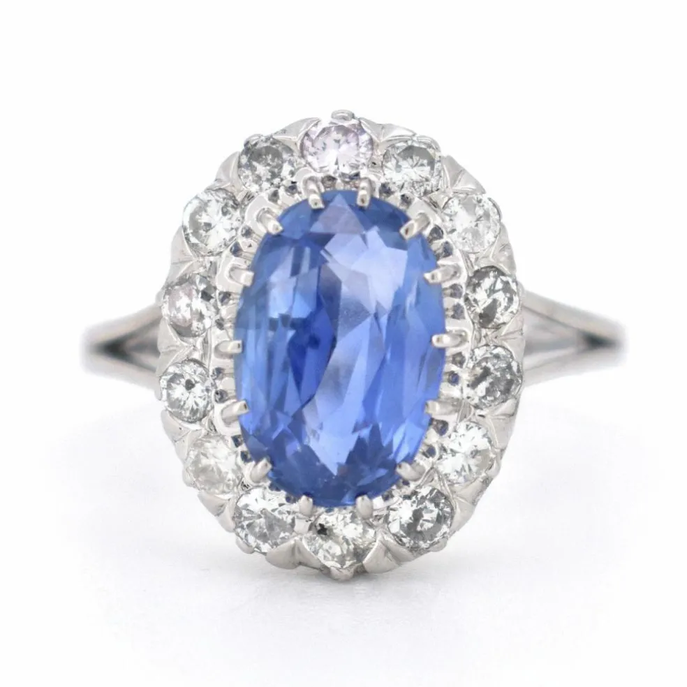 Bague Saphir Ceylan et Diamants, Vintage