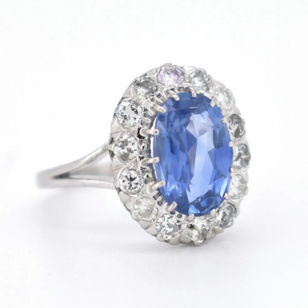 Bague Saphir Ceylan et Diamants, Vintage