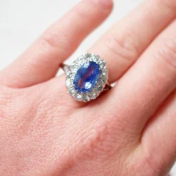 Bague Saphir Ceylan et Diamants, Vintage