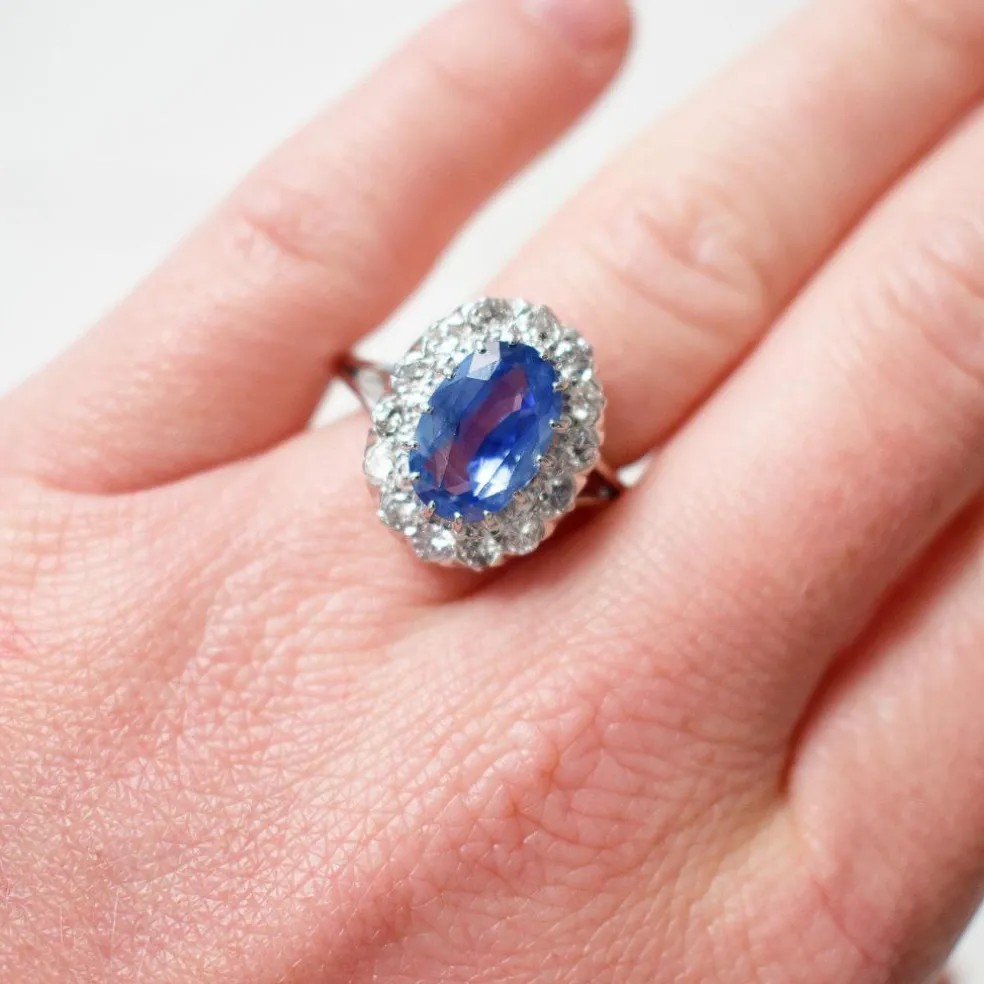 Bague Saphir Ceylan et Diamants, Vintage