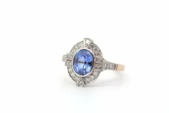Bague saphir 1,63cts et diamants en or et platine