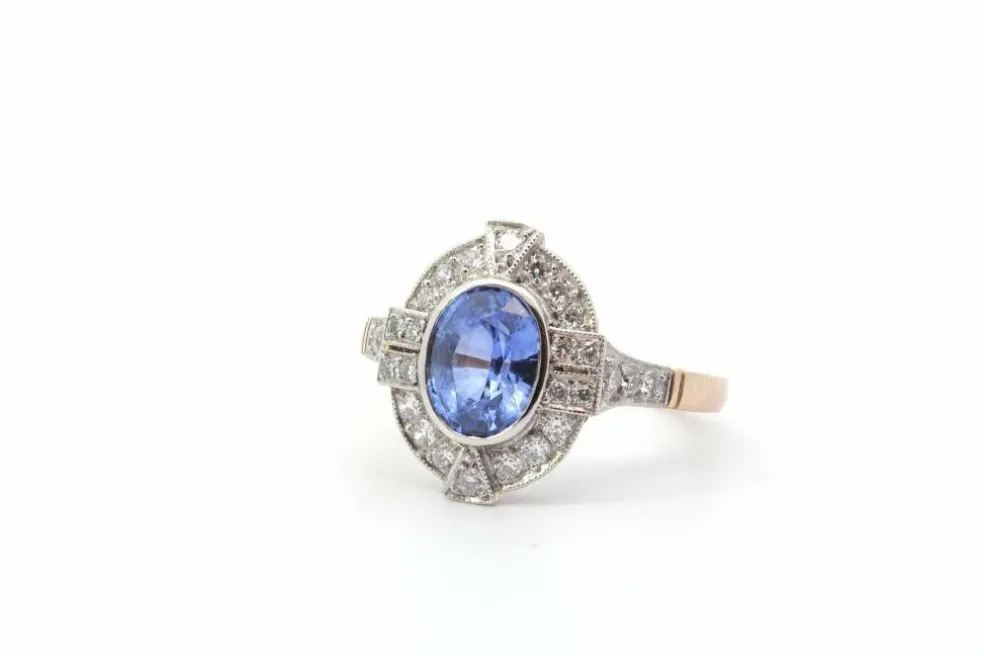 Bague saphir 1,63cts et diamants en or et platine