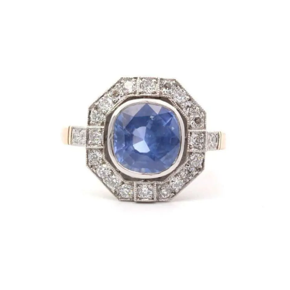 Bague saphir 3,05cts et diamants en or et platine