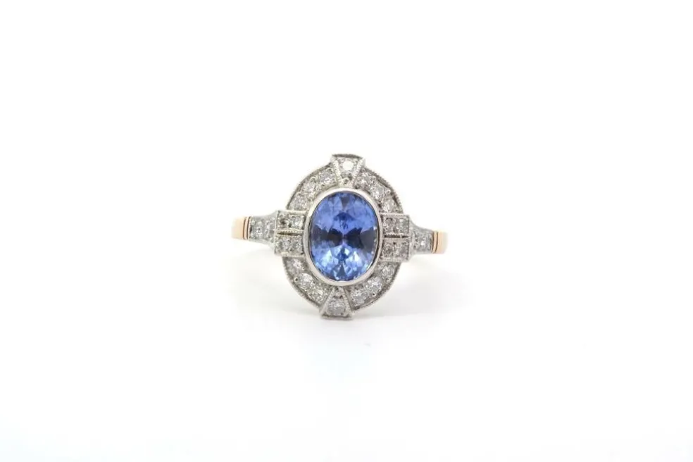 Bague saphir 1,63cts et diamants en or et platine