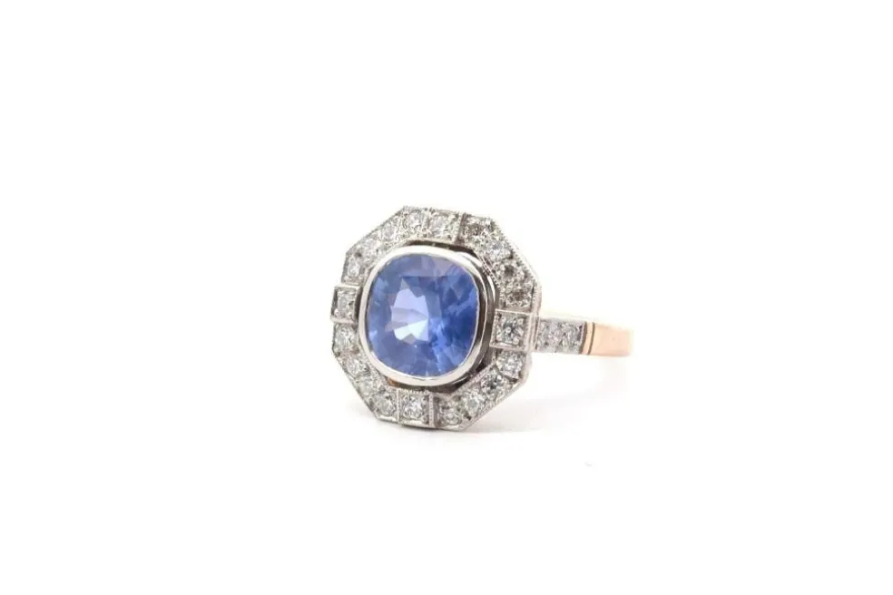 Bague saphir 3,05cts et diamants en or et platine