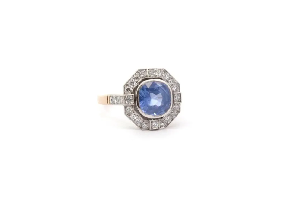 Bague saphir 3,05cts et diamants en or et platine