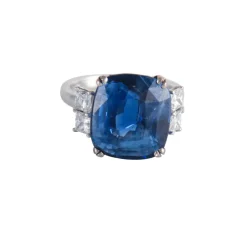 Bague Saphir de Ceylan 13.60cts Diamants taille princesse