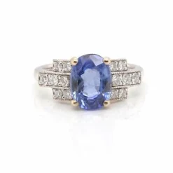 Bague saphir de Ceylan et diamants en or blanc 18k