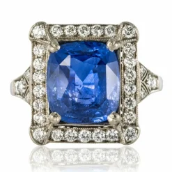 Bague Saphir de Ceylan et Diamants Art déco