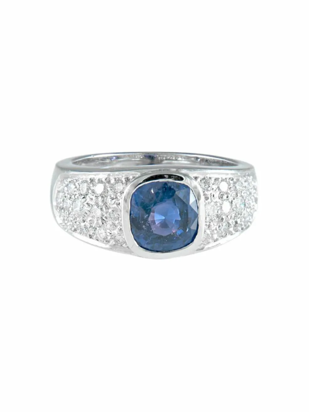Bague saphir de Ceylan et diamants or blanc