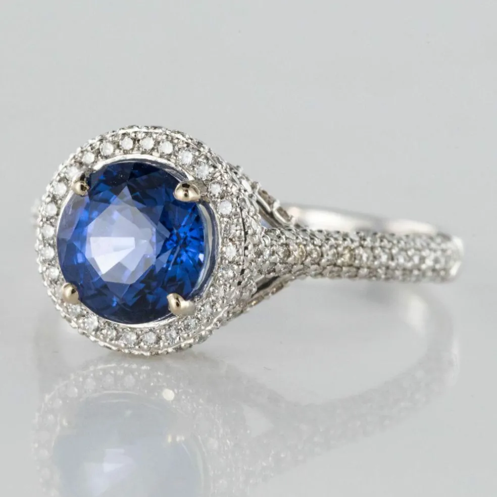 Bague saphir de ceylan et diamants