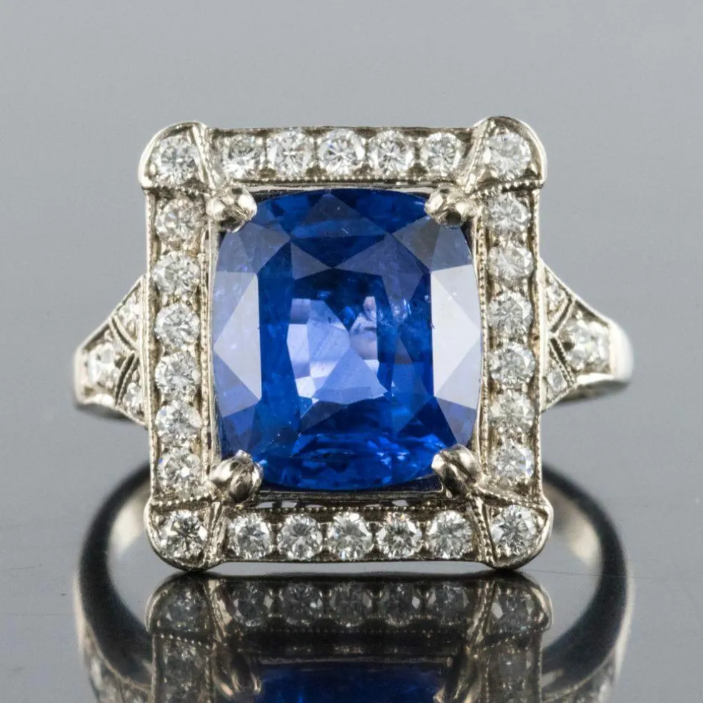 Bague Saphir de Ceylan et Diamants Art déco
