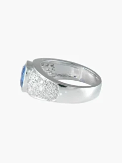 Bague saphir de Ceylan et diamants or blanc
