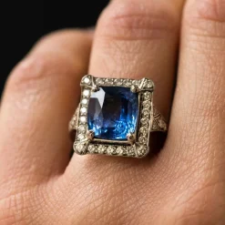 Bague Saphir de Ceylan et Diamants Art déco