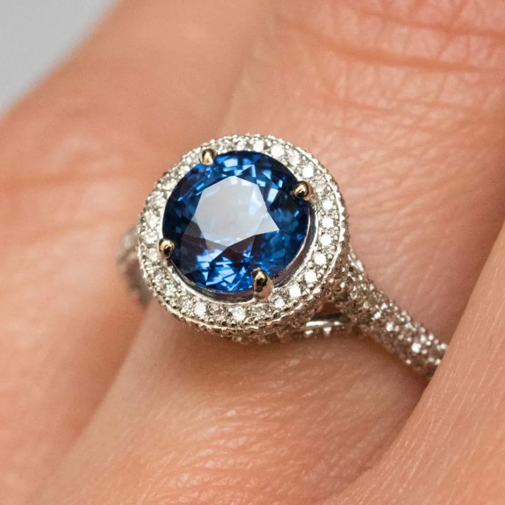 Bague saphir de ceylan et diamants