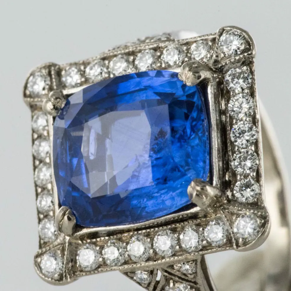 Bague Saphir de Ceylan et Diamants Art déco