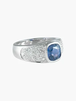 Bague saphir de Ceylan et diamants or blanc