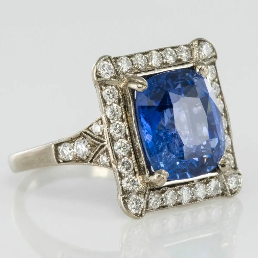 Bague Saphir de Ceylan et Diamants Art déco