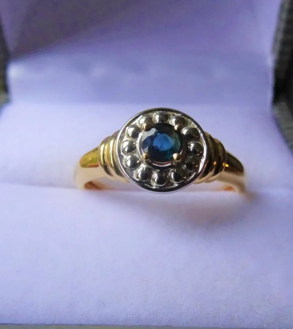 Bague Saphir des années 40 Or blanc et jaune