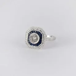 Bague saphir diamant - style Art Déco