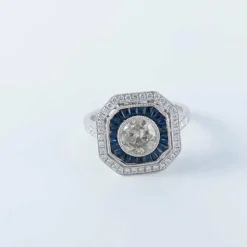 Bague saphir diamant - style Art Déco