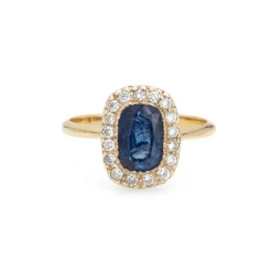 Bague Saphir Diamant Vintage Pierre Précieuse Fiançailles Or Jaune