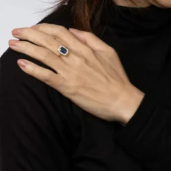 Bague Saphir Diamant Vintage Pierre Précieuse Fiançailles Or Jaune