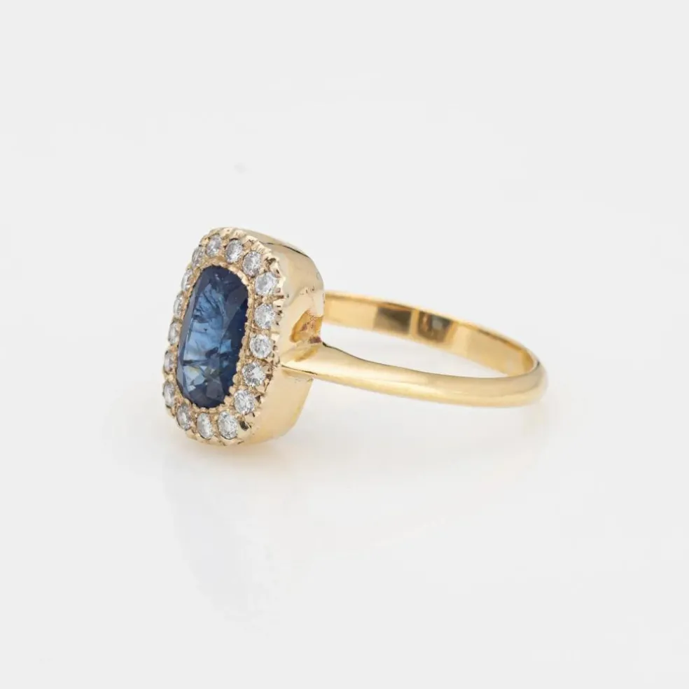 Bague Saphir Diamant Vintage Pierre Précieuse Fiançailles Or Jaune