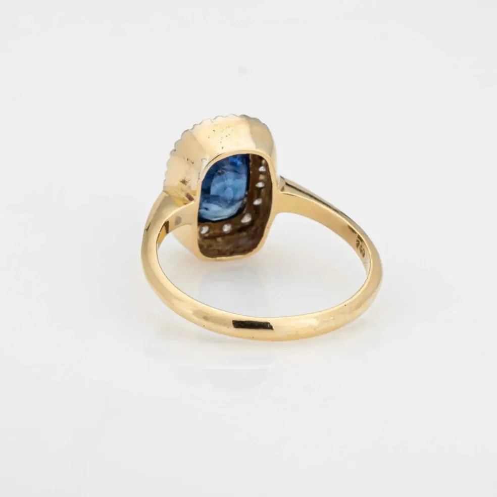 Bague Saphir Diamant Vintage Pierre Précieuse Fiançailles Or Jaune