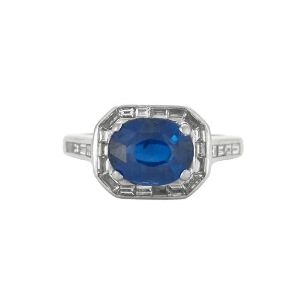 Bague Saphir Diamants baguettes