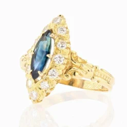 Bague saphir diamants or navette