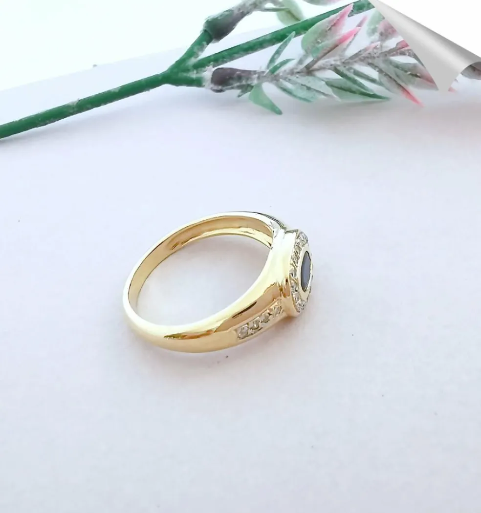 Bague Saphir Diamants Or Jaune