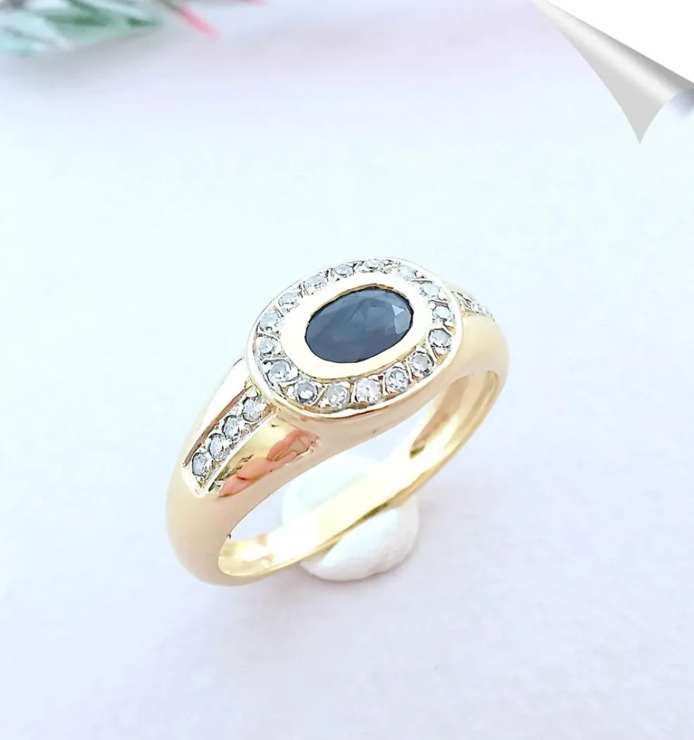 Bague Saphir Diamants Or Jaune