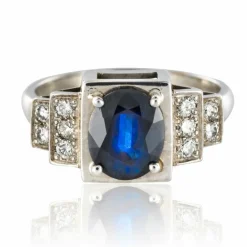 Bague saphir diamants style art déco