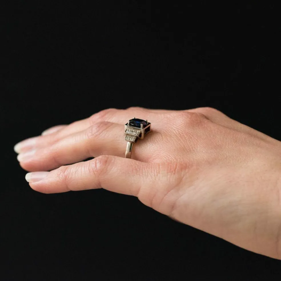 Bague saphir diamants style art déco