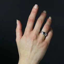 Bague saphir diamants trapèze or blanc
